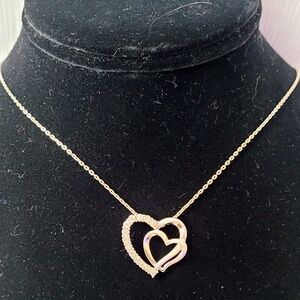 925 Illusion Set Diamonds Double Heart Necklace 18"